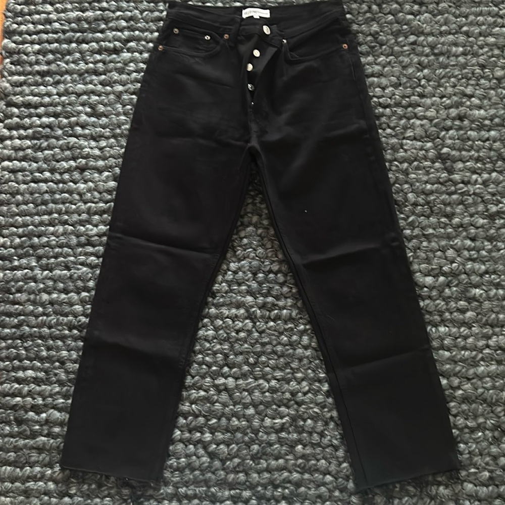 Redone original straight leg raw hem jeans button fly